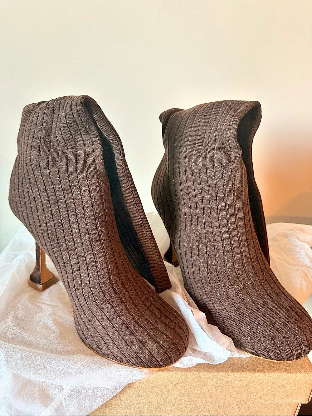 EGO Chocolate Brown Ribbed Knit Knee High Sock Boots Size 8